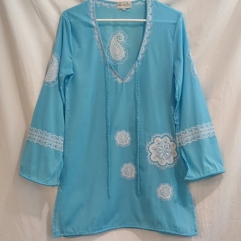 Mud Pie Blue and White Tunic Top Small - Picture 1 of 15